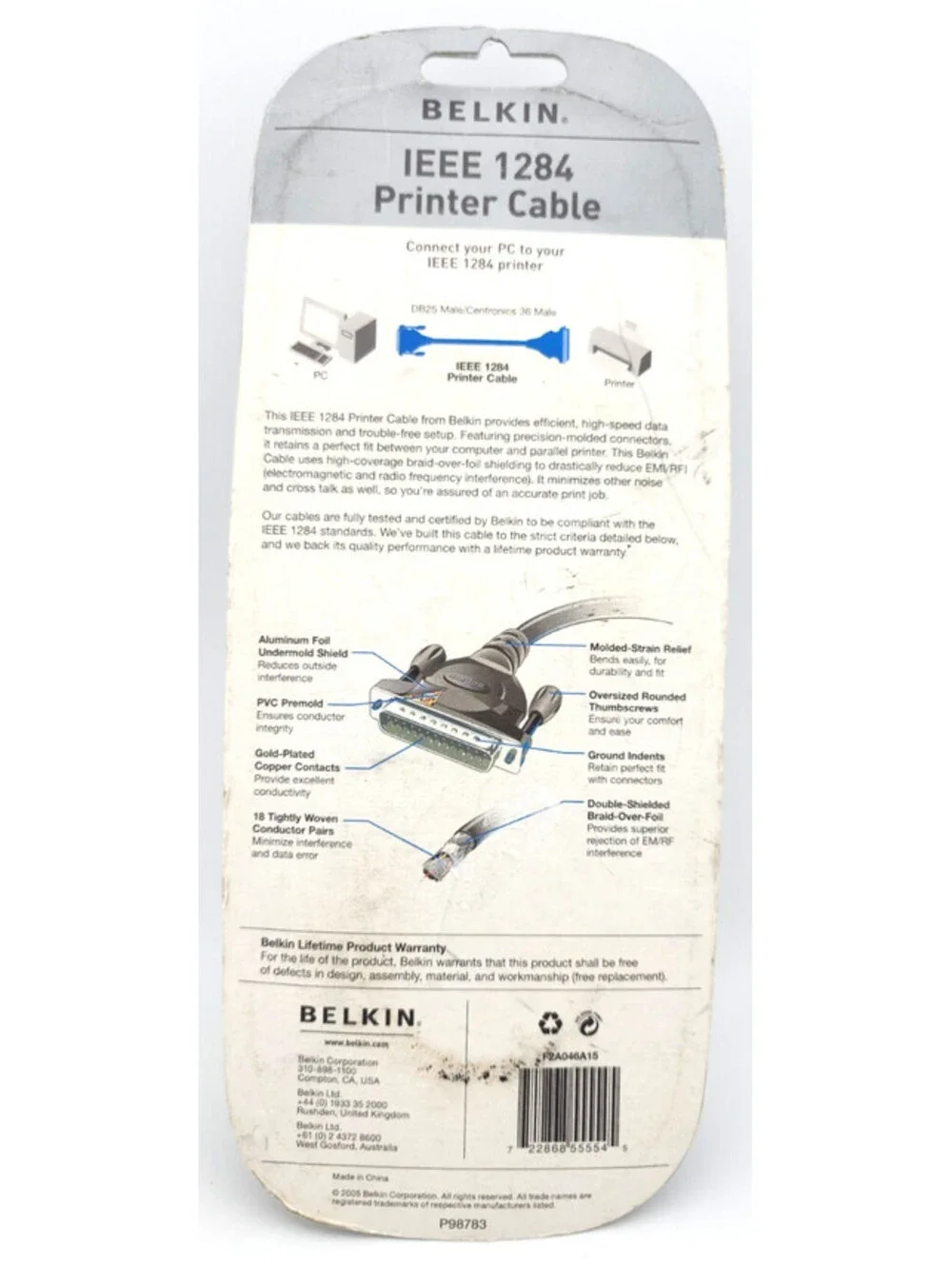 Belkin IEEE 1284 Parallel Printer Cable – DB25 Male to Centronics 36 Male– 15 ft
